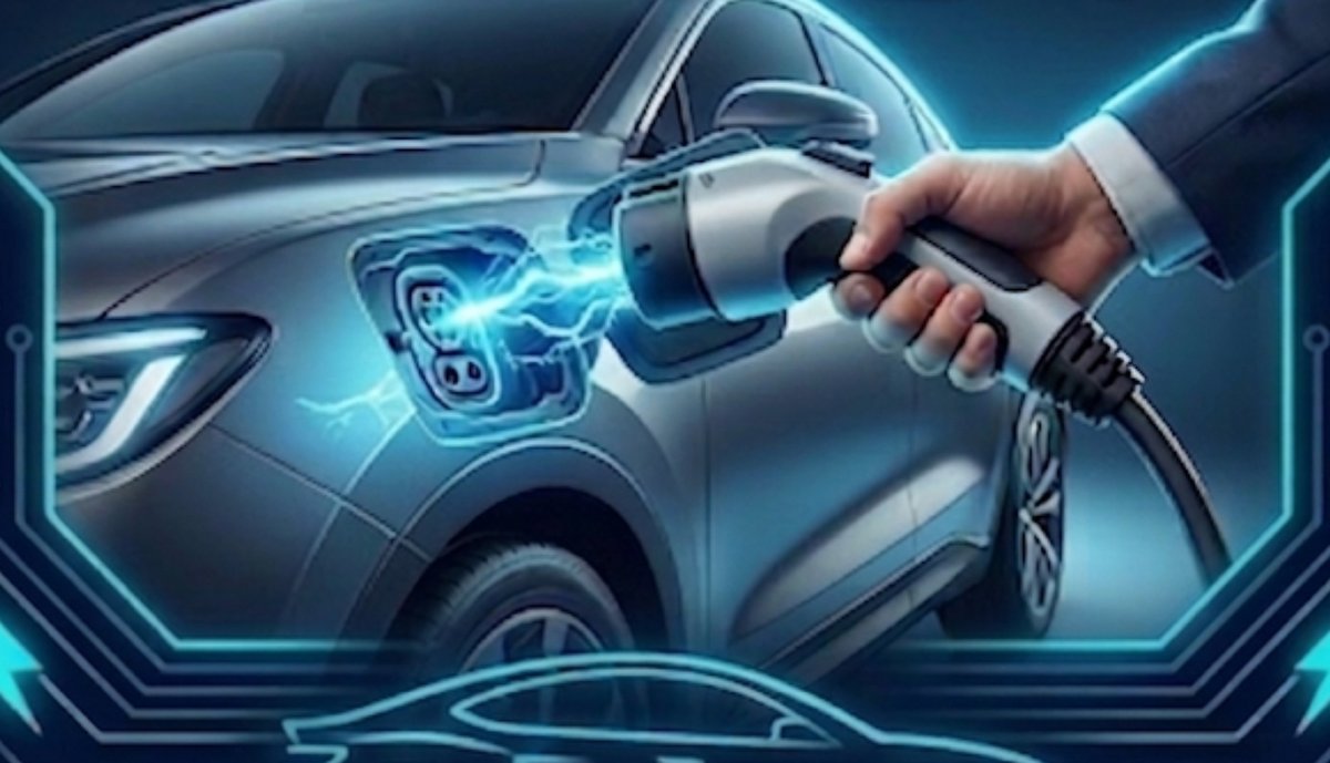 EV charging plug connected to an electric car